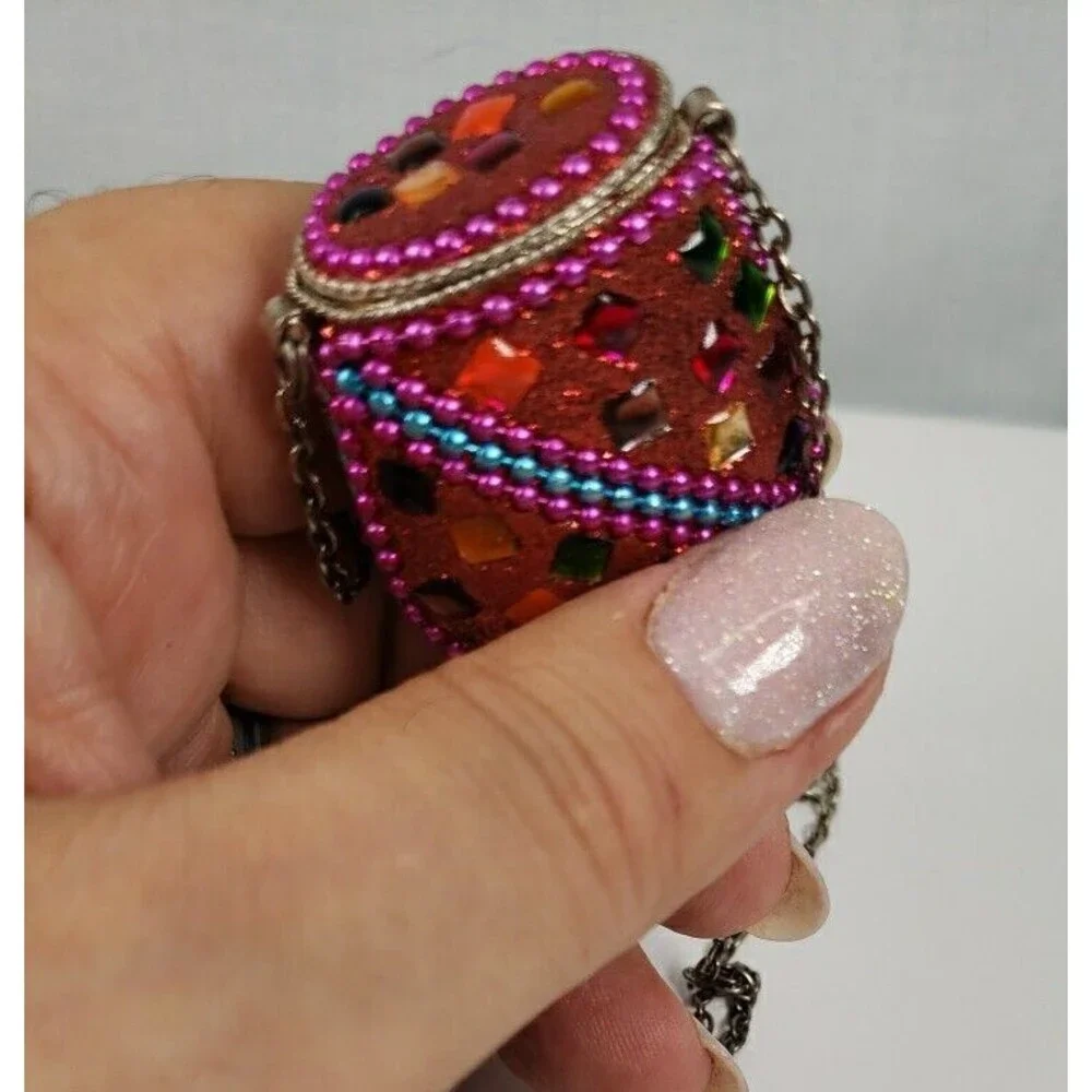 Vintage Tibetan Metal Cash Pill Stash Pouch Red Amulet Tincture Dangler 32" RARE - Picture 15 of 15